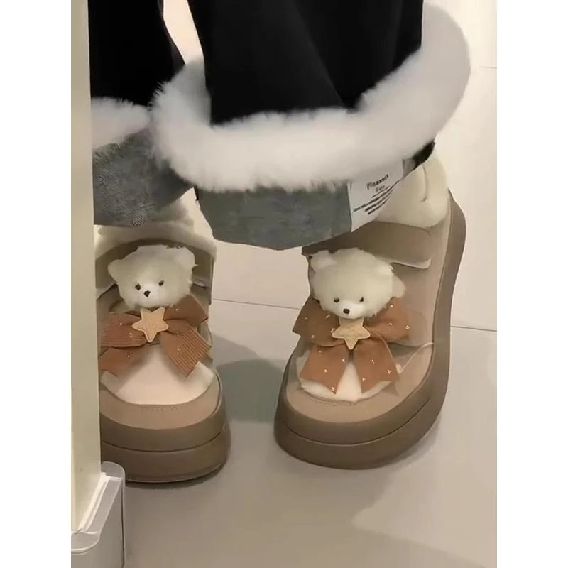 红蜻蜓牌棉鞋女款冬季2023新款防寒雪地棉保暖加绒加厚魔术贴可爱