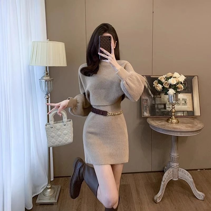 2024秋冬新款法式小香风裙套装披肩毛衣包臀气质显瘦别致女两件套