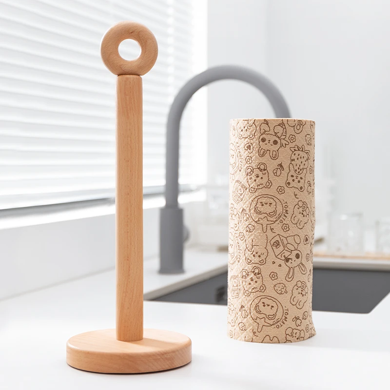 厨房卷纸架抹布架榉木立式家用一次性抹布架木质懒人洗碗巾收纳架