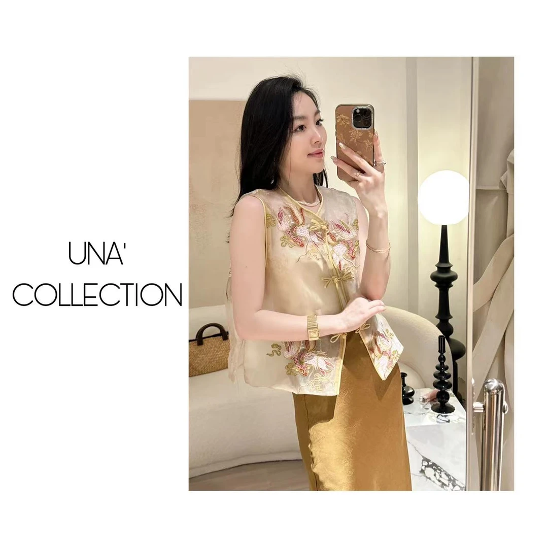 【吉满】东方美学新中式刺绣盘口马甲衬衣JM2269