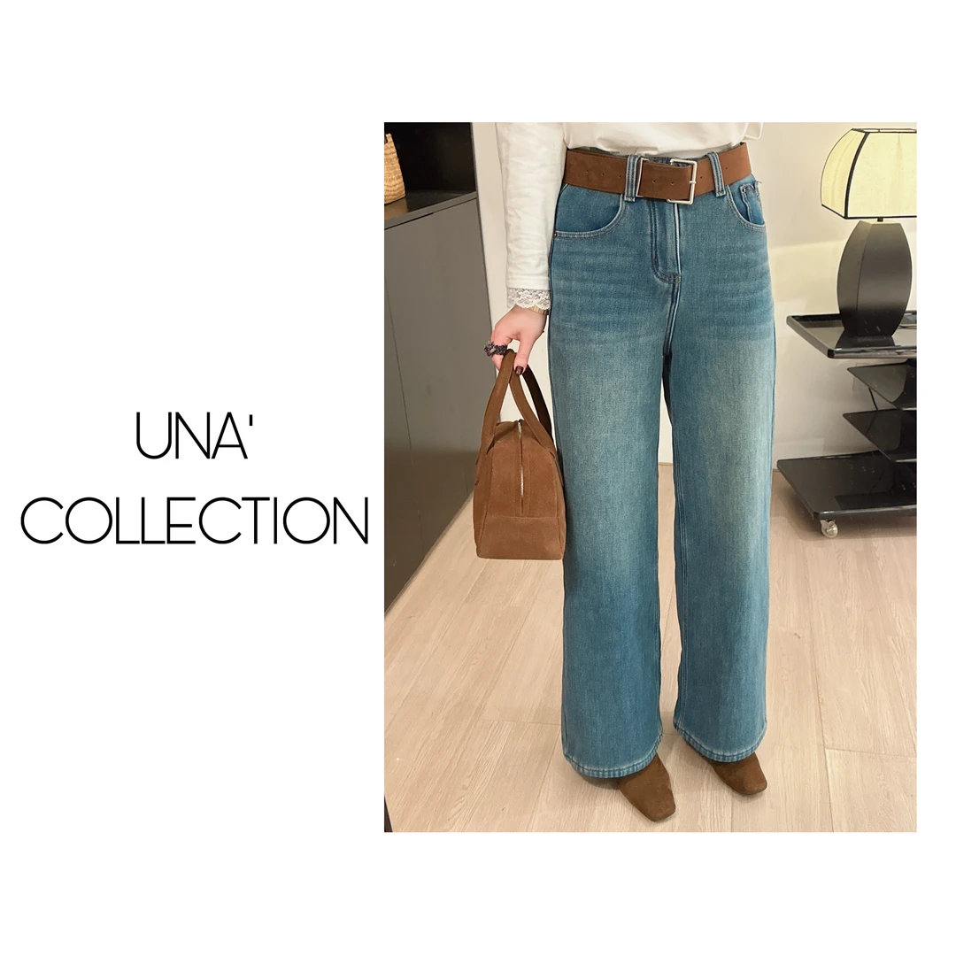 【吉满】私藏单品/韩系显瘦加绒高腰弹力直筒牛仔裤JM2504