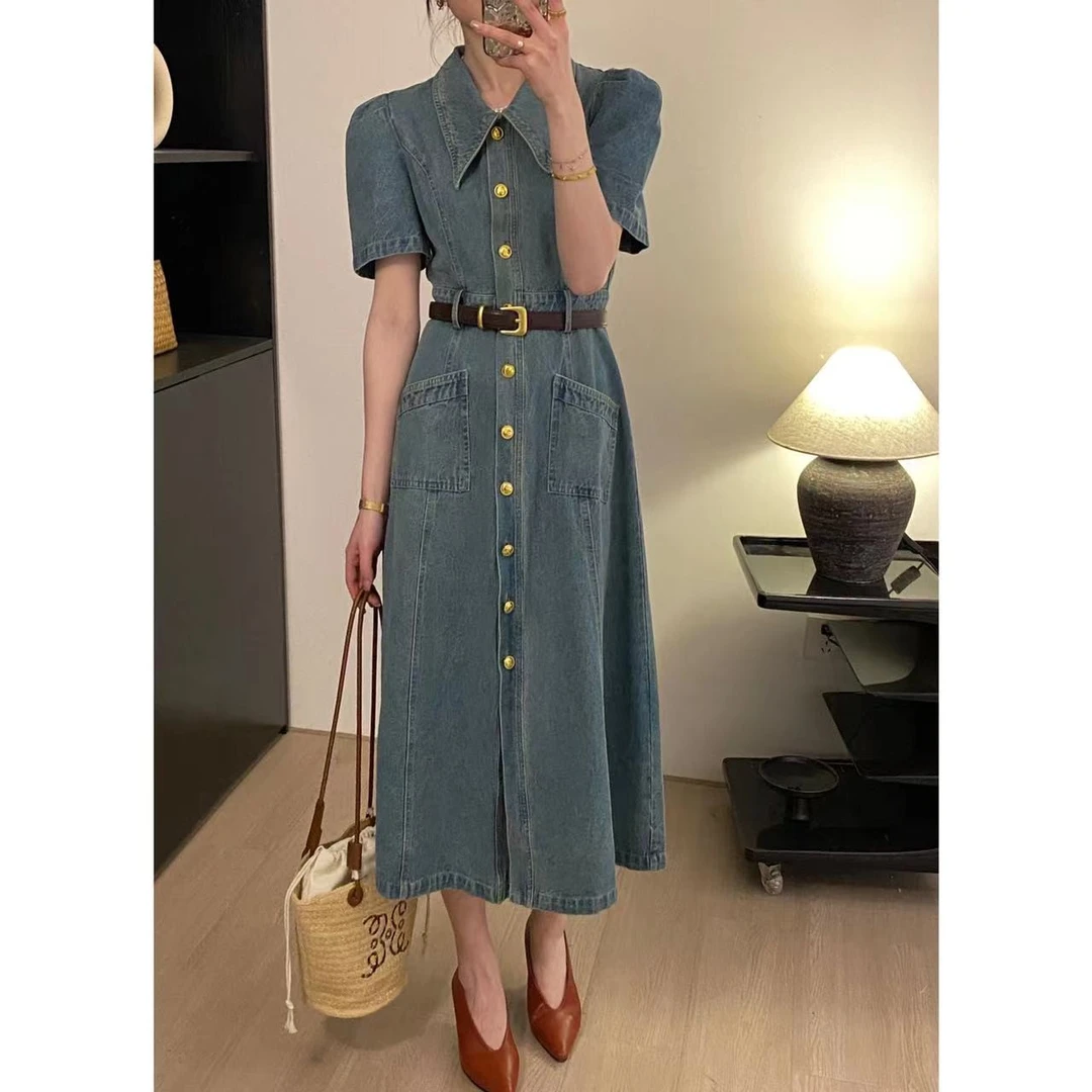 【吉满】【摩登少女】自制款复古牛仔裙长款连衣裙JM1862