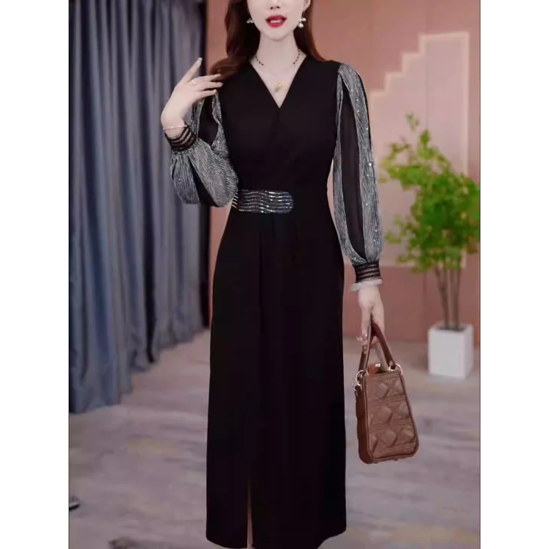 初秋新款连衣裙2024秋季气质韩版显瘦百搭收腰连衣裙24371款