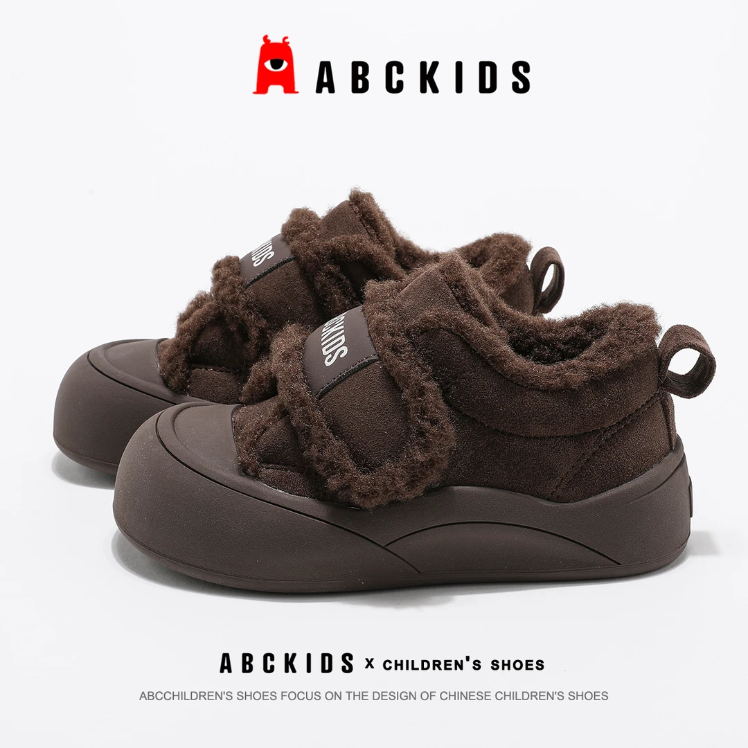 Abckids儿童棉鞋2025冬季新款男女童加绒加厚户外防寒休闲毛毛鞋