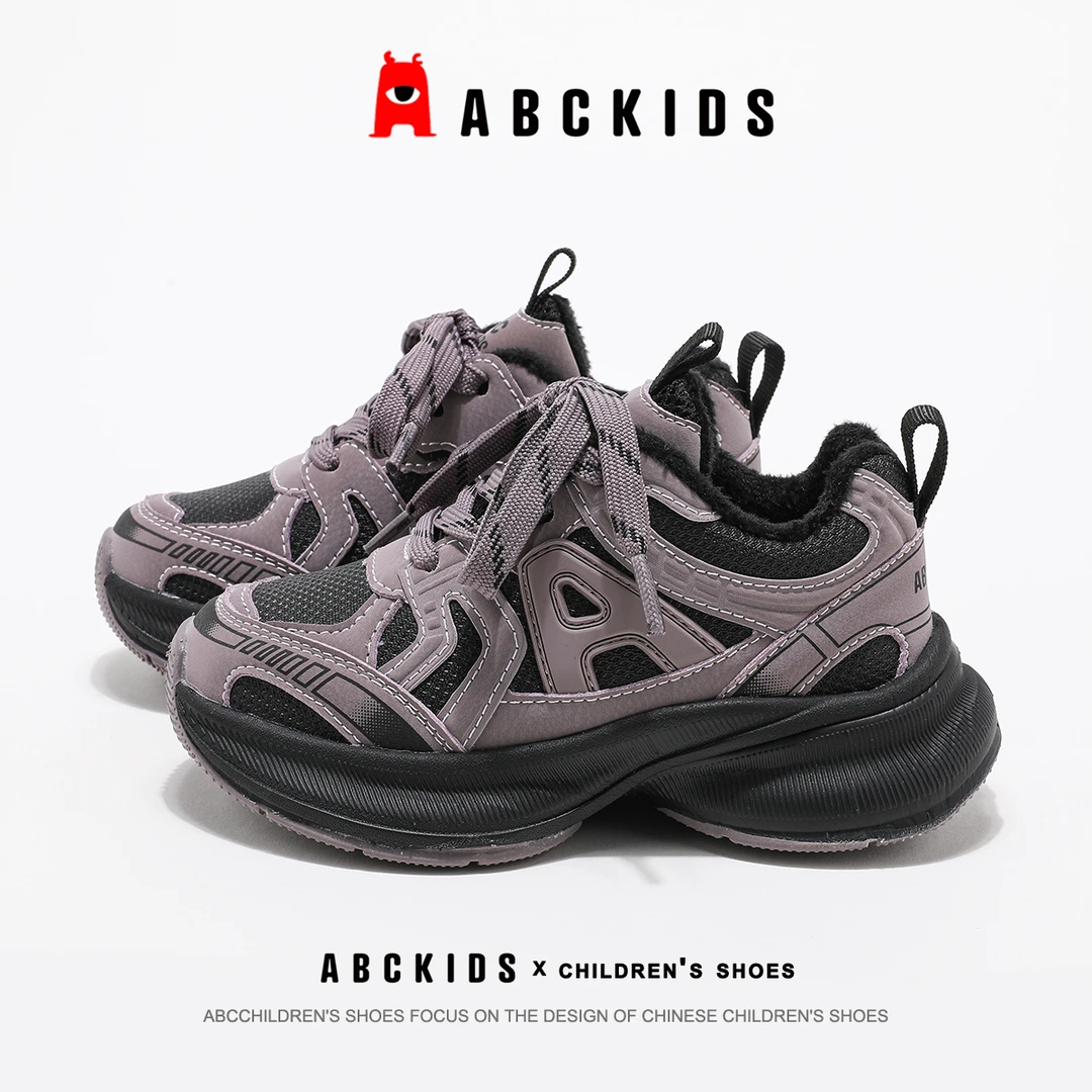 Abckids儿童运动鞋女童加绒保暖棉鞋2025冬季新款软底耐磨休闲鞋