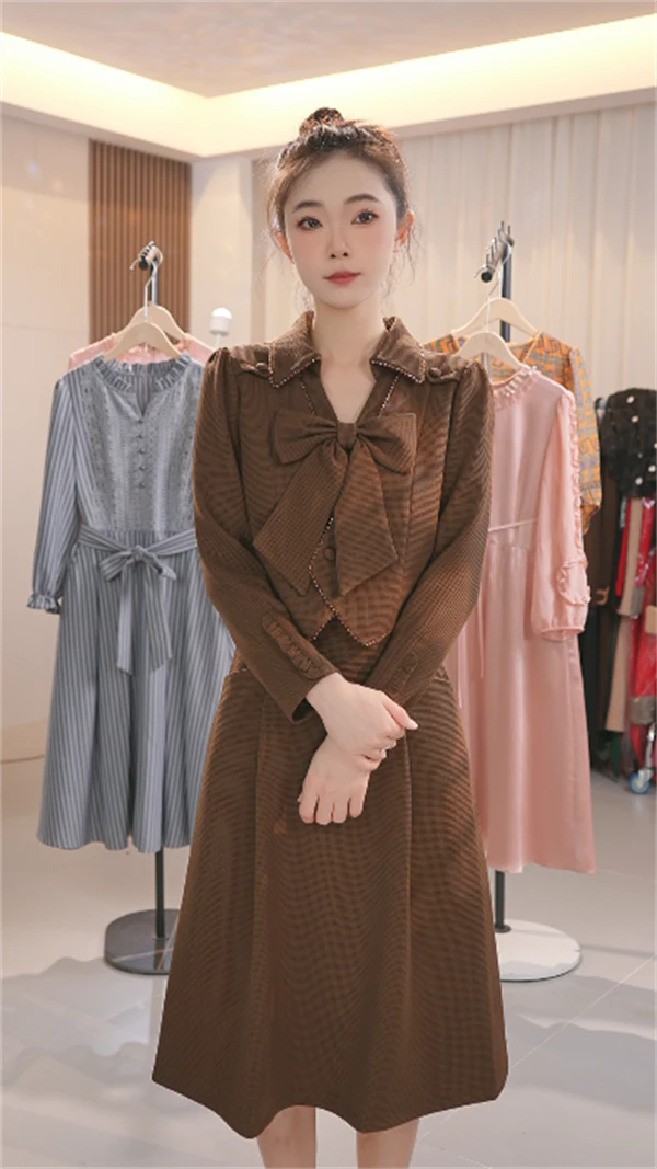 Y1359新款秋季女装连衣裙秋冬气质轻奢长袖裙子