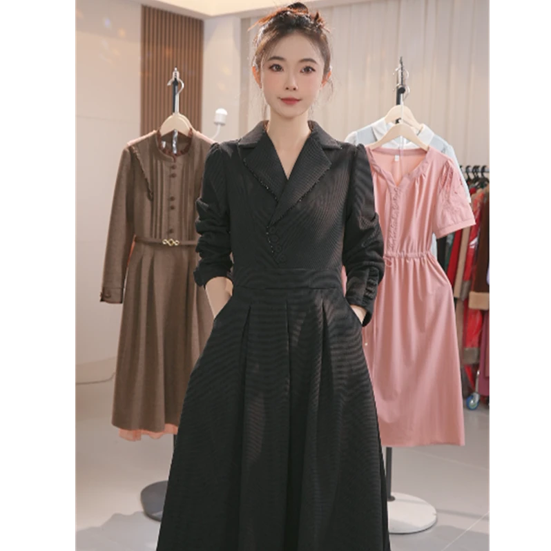 Y1308新款女装连衣裙气质轻奢长袖裙子