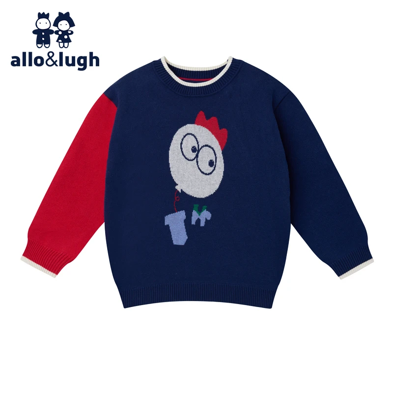 allo&lugh男童针织毛衣秋冬2024新款女男宝卡通印花休闲套头毛衣