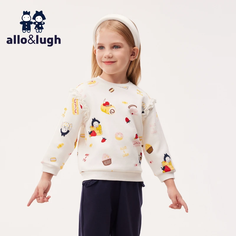 阿路和如女童卫衣春秋款2024新款卡通印花甜美女宝圆领套头上衣