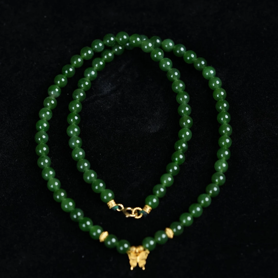 L05B02和田玉碧玉项链设计高贵百搭5MM镶嵌时尚百搭轻奢