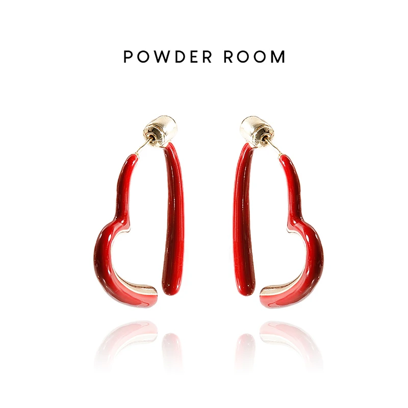 POWDERROOM 铜合金耳饰 【福心】时尚高级气质兔年红色爱心耳钉