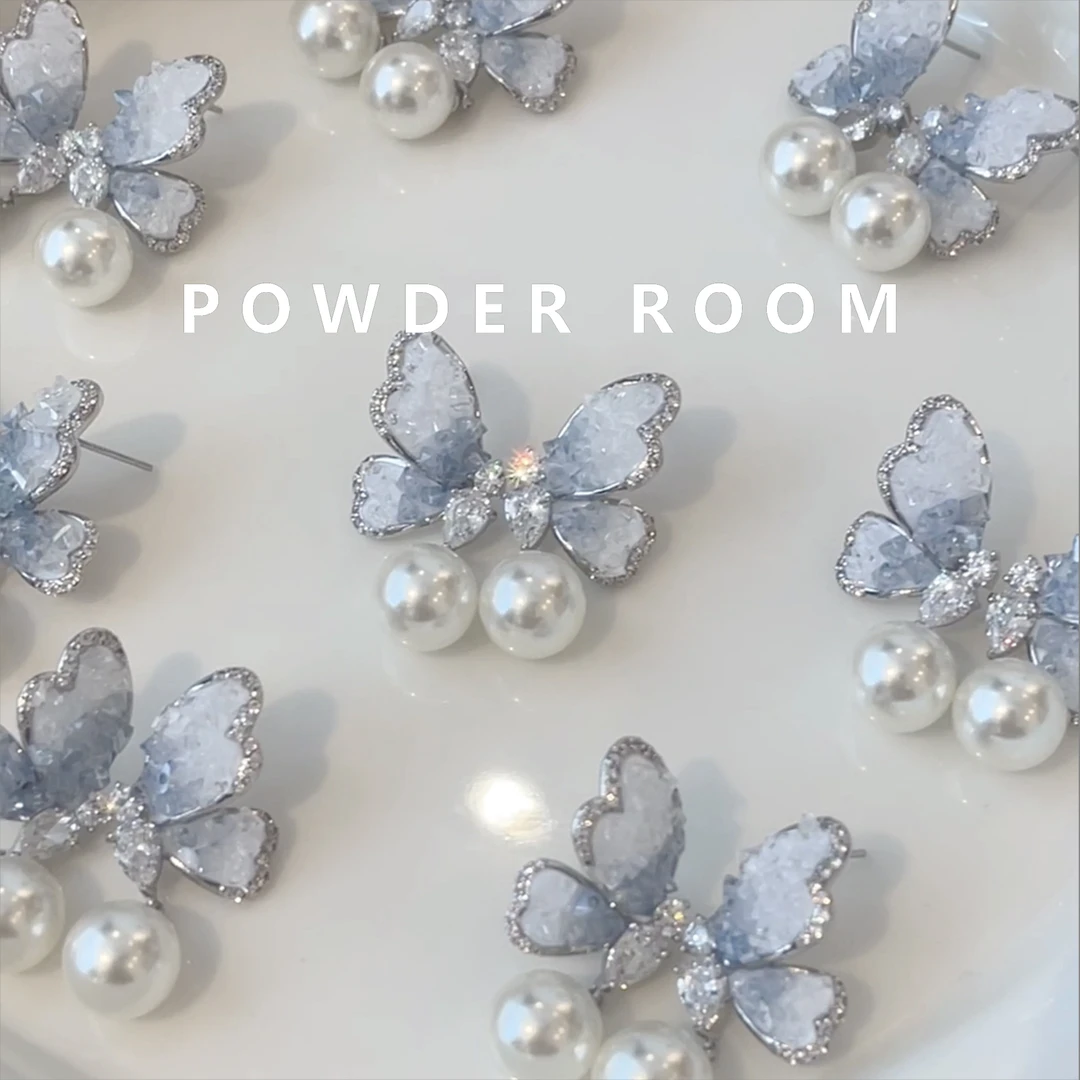 POWDERROOM 铜合金合成锆石耳饰 【半蝶】轻奢简约百搭高级气质耳钉
