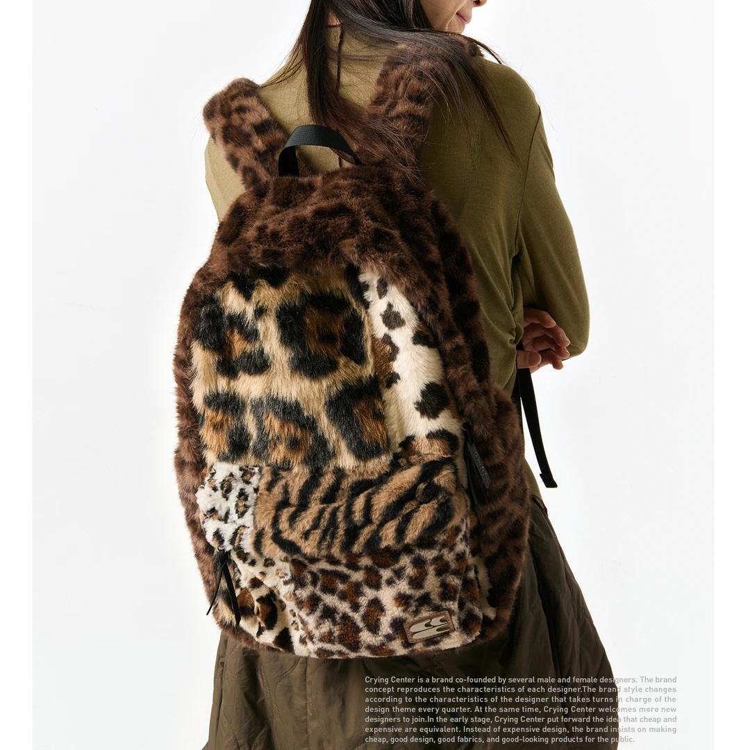 Crying center/哭喊中心拼接豹纹毛绒双肩背包