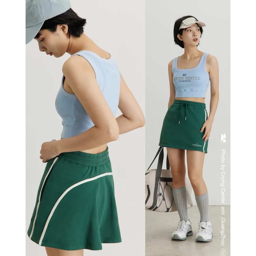 Crying center/哭喊中心燕麦灰复古绿 美式运动短裙网球裙裤