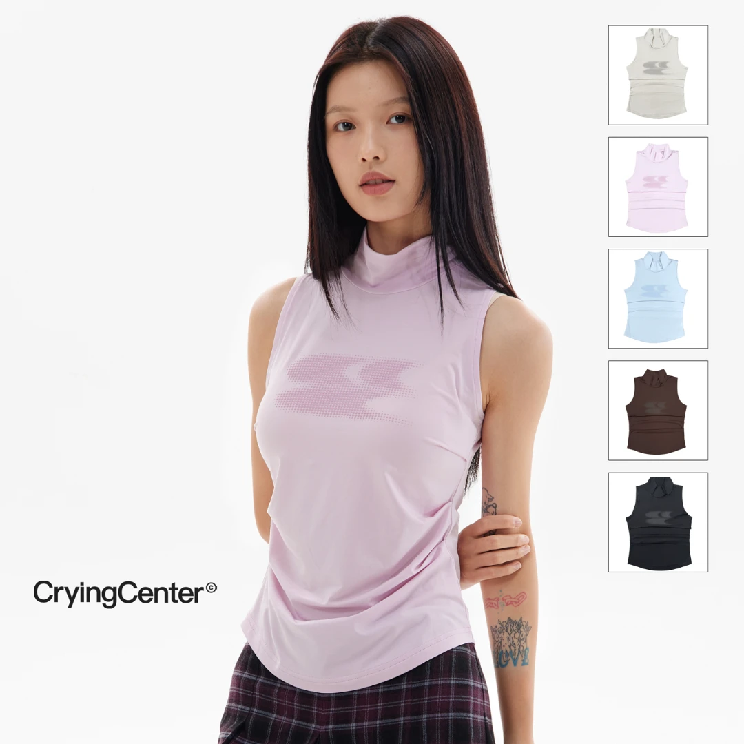 Cryingcenter高领凉感冰皮面料无袖上衣背心休闲透气