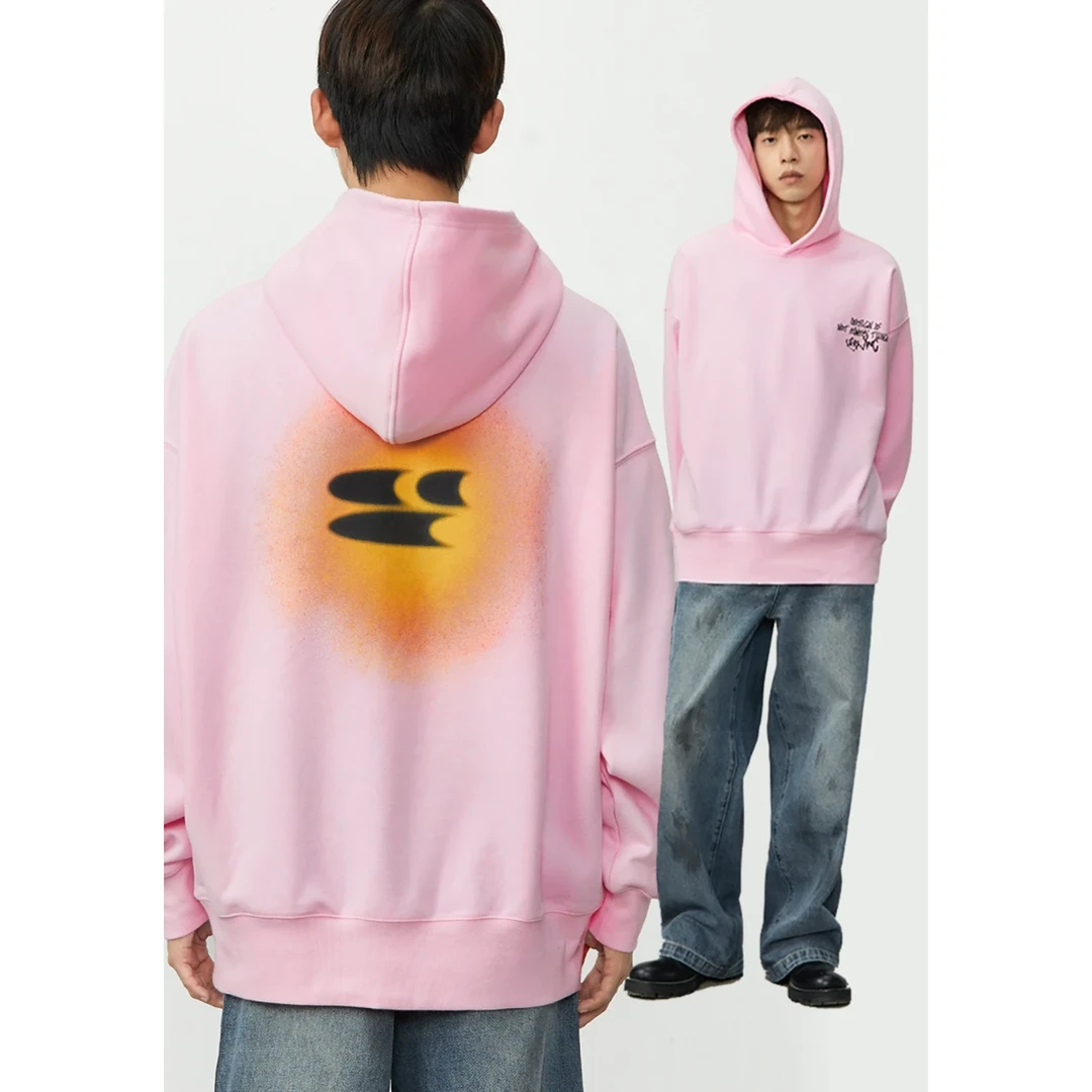 Crying center/哭喊中心落日渐变涂鸦喷漆Logo连帽卫衣粉宽松情侣