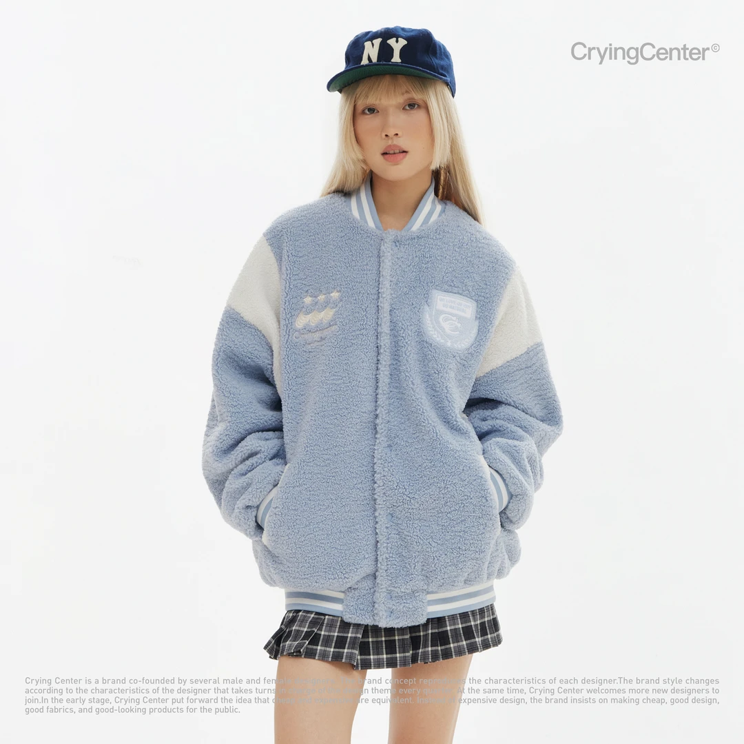 Crying center/哭喊中心软糯女高宽大拼接摇粒绒夹克外套