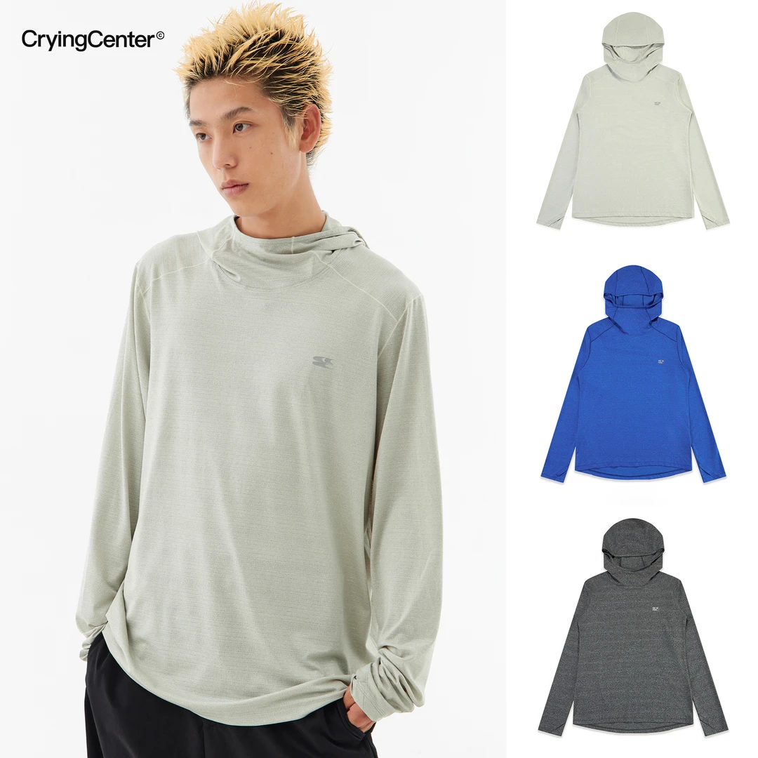 Crying center/哭喊中心连帽速干户外运动羽毛球透气长袖T恤休闲