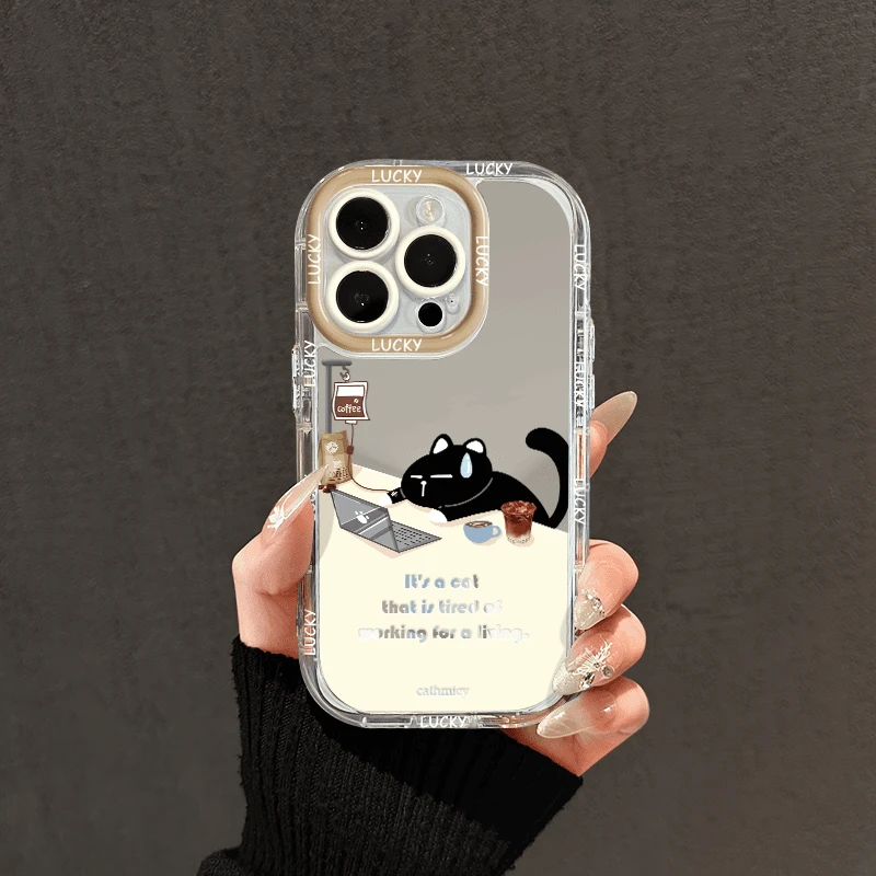 黑猫适用华为mate60苹果oppo小米15/14/13promax防摔vivo手机壳女