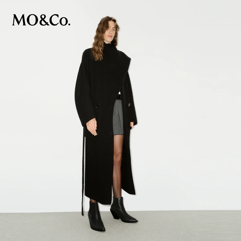 MOCO毛衣外套冬【羊驼毛×绵羊毛】长款附腰带MBD4CART08