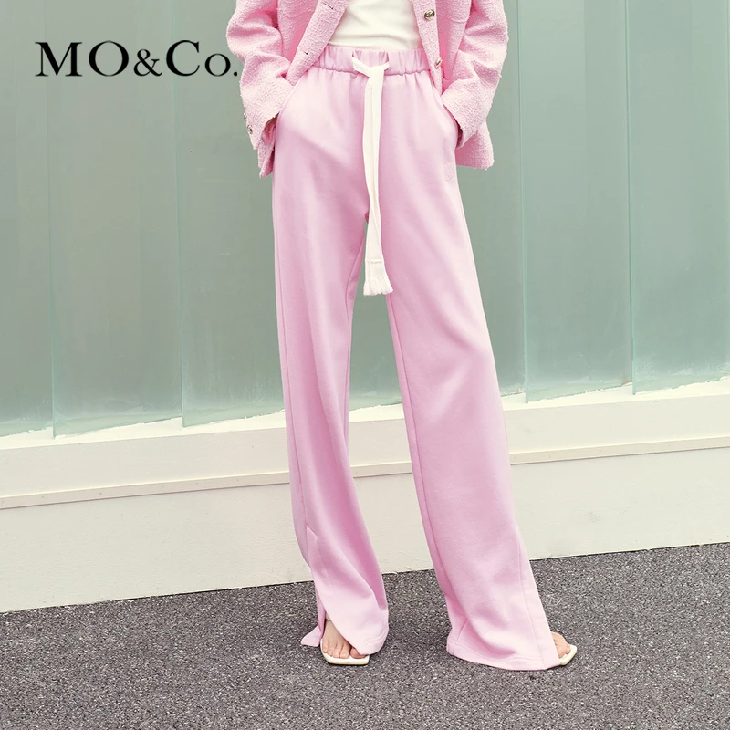 MOCO春季爱心织唛抽绳高腰开叉直筒裤MBC1PAT003
