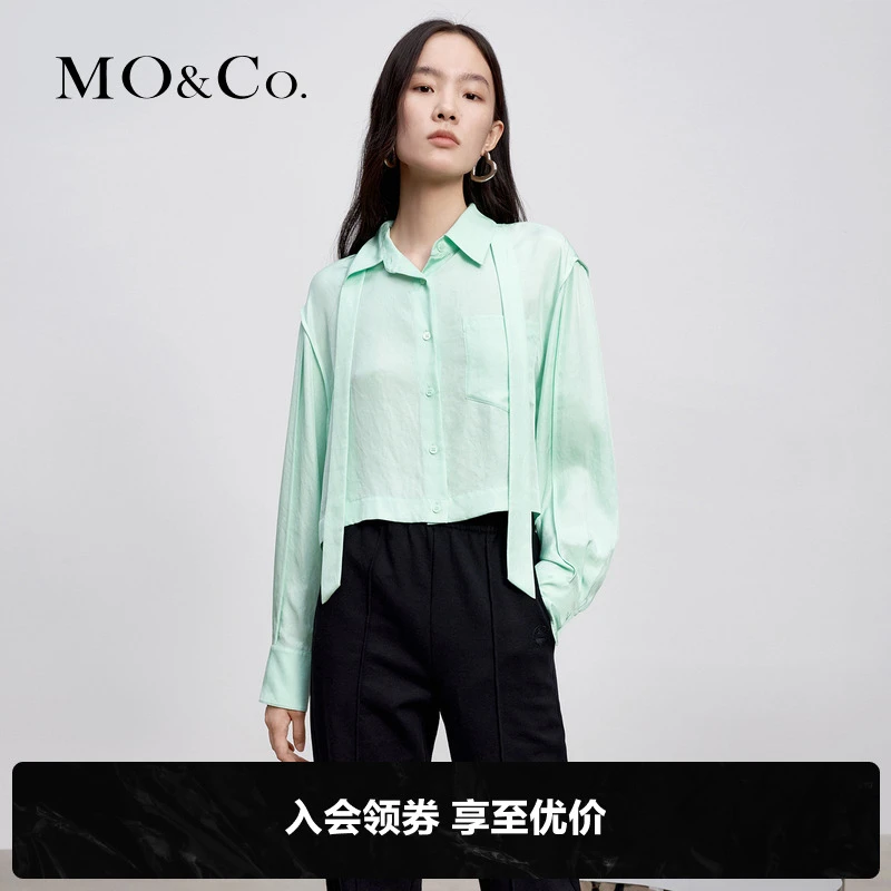 MOCO秋季三醋酸简约宽松短款衬衫赠领带休闲MBB3SHT009