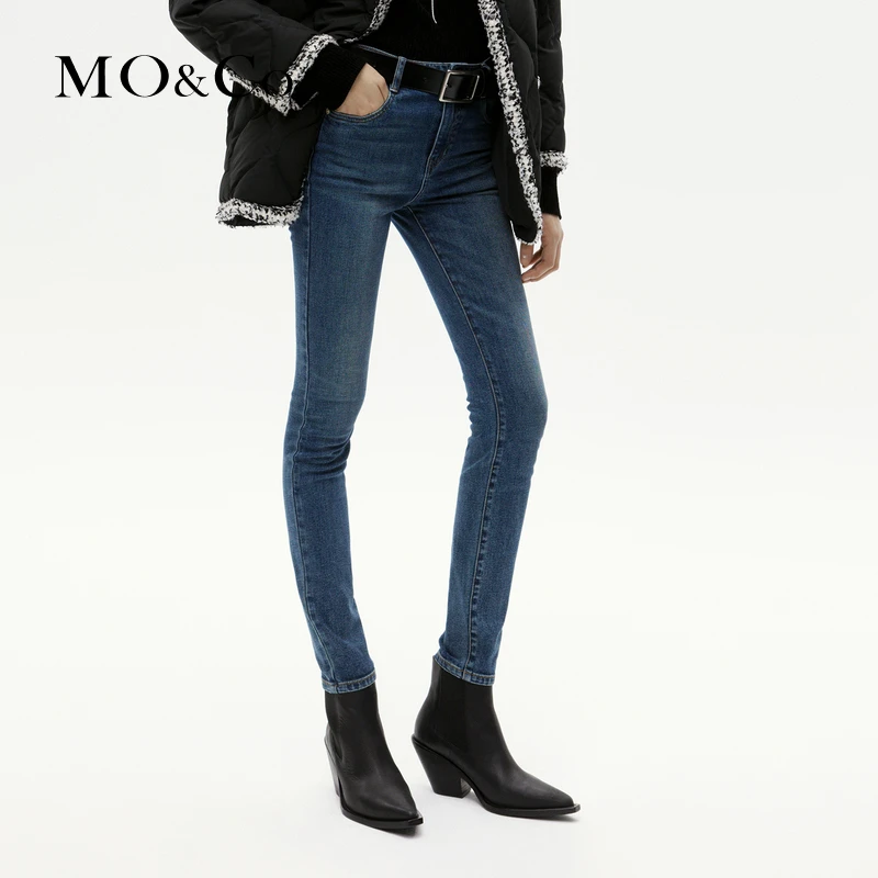 MOCO冬复古高腰九分中低弹修身小脚裤牛仔裤MBC4JEN017