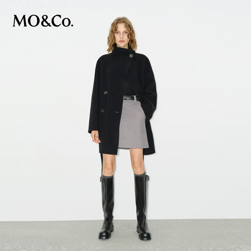 MOCO大衣冬美丽诺绵羊毛毛呢外套围裹式高领MBD4OVC011
