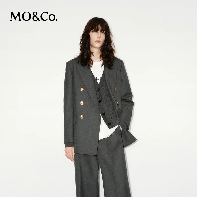 MOCO西装冬绵羊毛精纺平驳领宽肩H型外套MBD4BLAT01