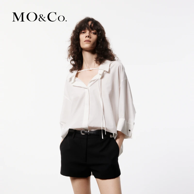 MOCO夏丝棉混纺宽松廓形七分袖衬衫法式MBD2SHTT52