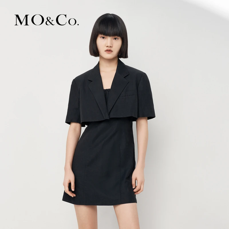 MOCO夏季棉麻混纺短款西装收腰连衣裙套装时尚时尚女装MBB2DRS033