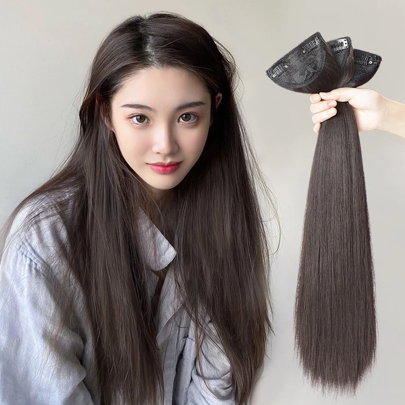 假发女三片式假发片 隐形无痕增发量长发贴片 短发蓬松直发接发片