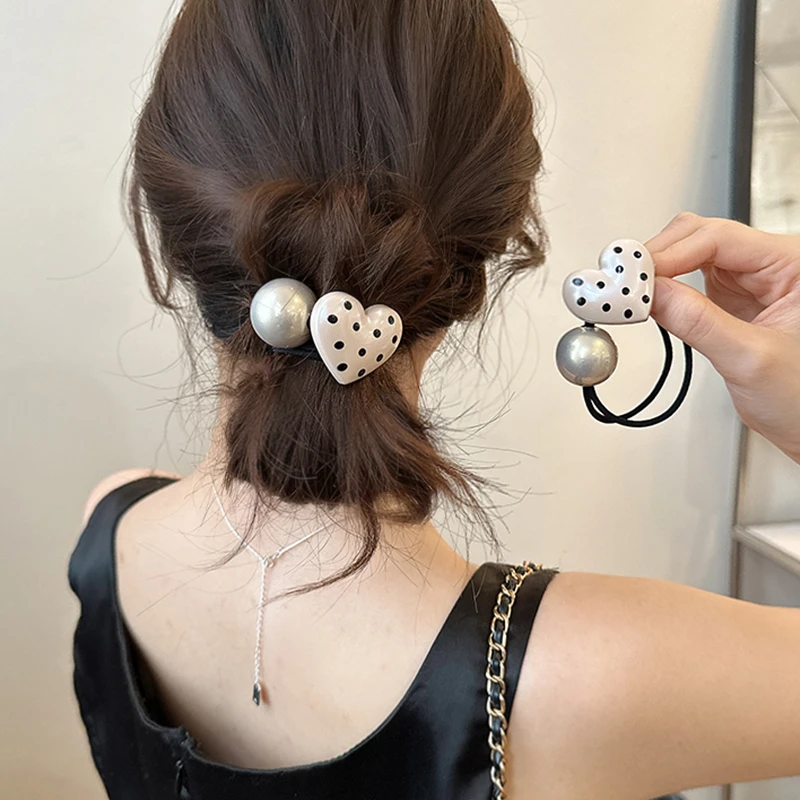 复古波点爱心头绳高弹力耐用皮筋女扎高马尾2024新款发绳发圈茵纯