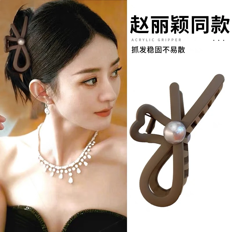 【14.9元2个】赵丽颖同款美拉德珠珠抓夹蝴蝶结发夹女鲨鱼夹子头饰