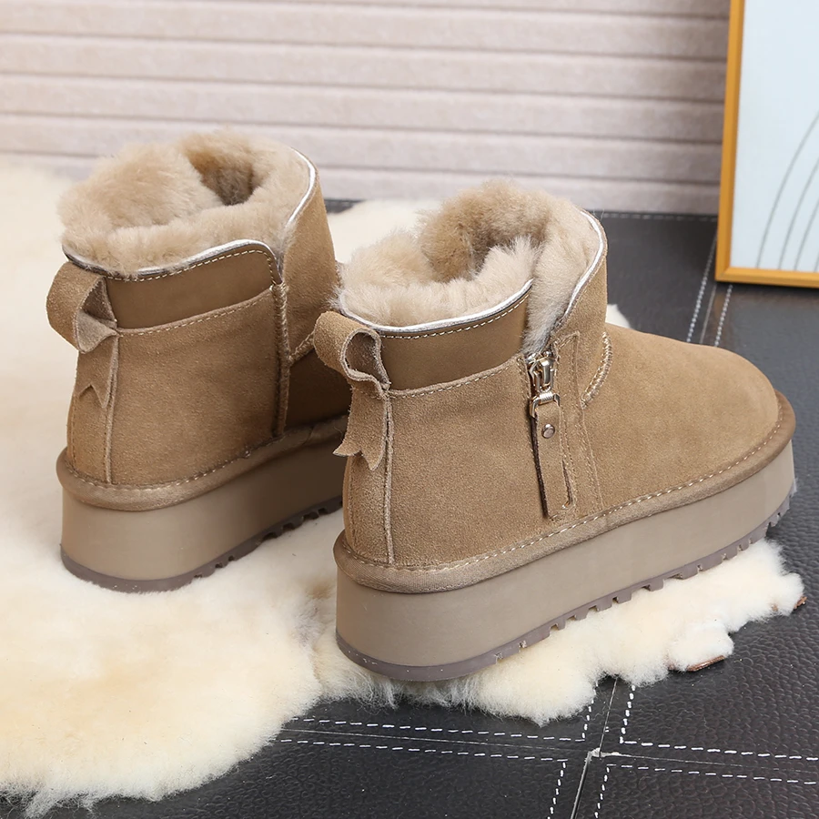 2024新款拉链网红雪地靴女皮毛一体冬加绒加厚短筒保暖东北棉鞋