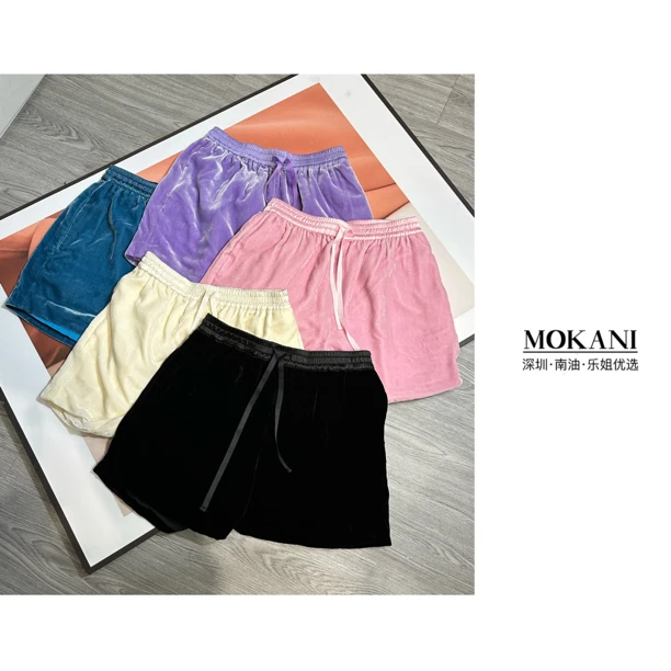 乐姐优选 | 「棉花糖」净色高腰显瘦桑蚕丝丝绒凉快短裤 R060803