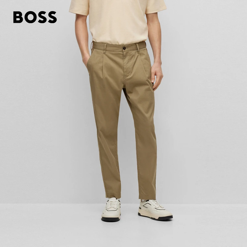 BOSS博斯男士新款结构纹理休闲时尚舒适弹力棉修身长裤50494352