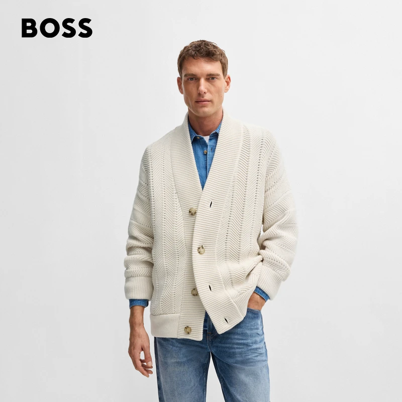 【贝克汉姆联名】BOSS博斯男士新款羊毛宽松针织衫开衫50538445