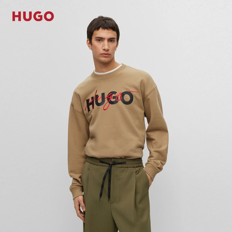 HUGO雨果男士早秋新款简约双徽标棉质混纺宽松卫衣50494558