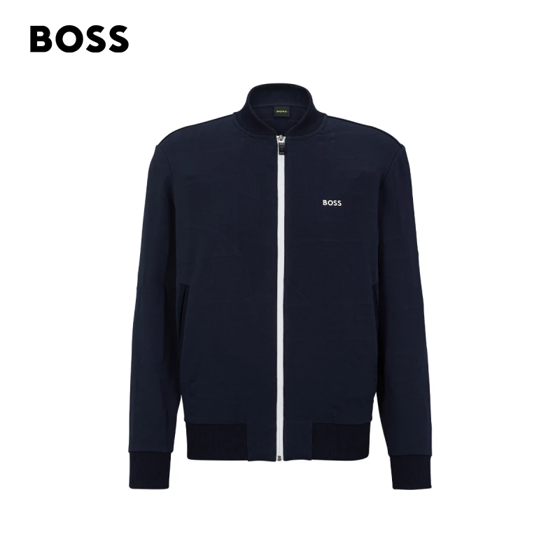BOSS博斯男士秋季新款休闲时尚提花图案棉质混纺拉链卫衣50493812