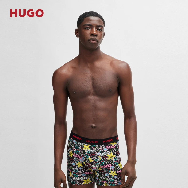 HUGO雨果24秋季新款弹力棉质长款平角内裤三条装50517887