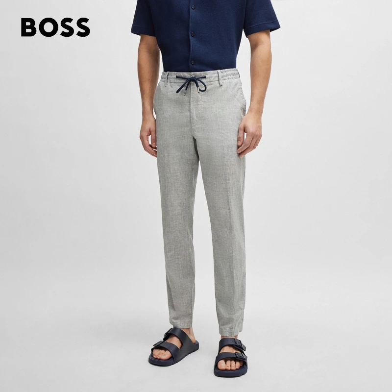 【含亚麻】BOSS博斯男夏季新款棉质混纺弹性面料常规版长裤50512565