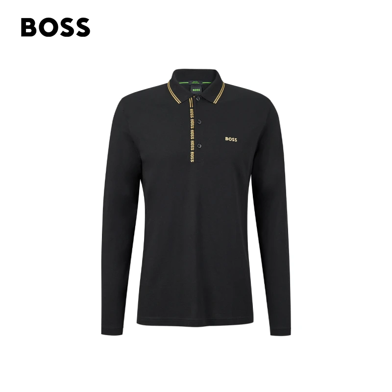 BOSS雨果博斯男士秋冬新款商务徽标细节装饰长袖Polo衫 50475649