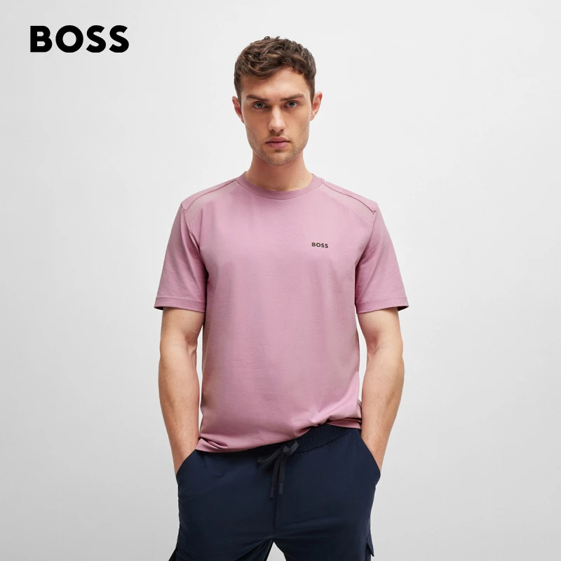 【弹力舒适】BOSS博斯男士夏季圆领徽标细节弹力棉短袖T恤50519372