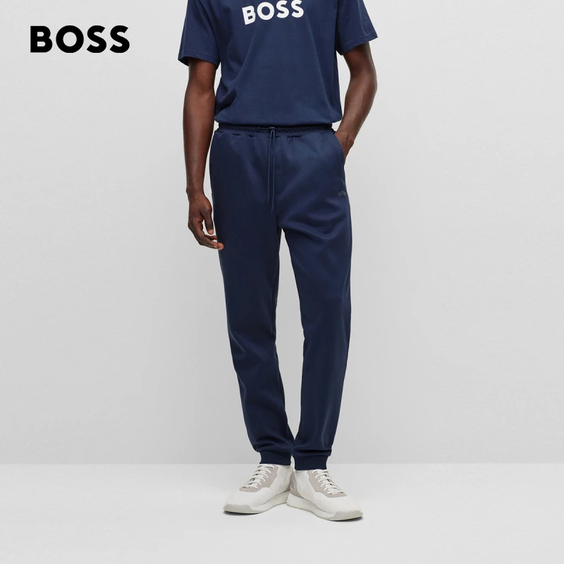 BOSS博斯男士经典款舒适弧形徽标装饰棉质弹力休闲卫裤50469098
