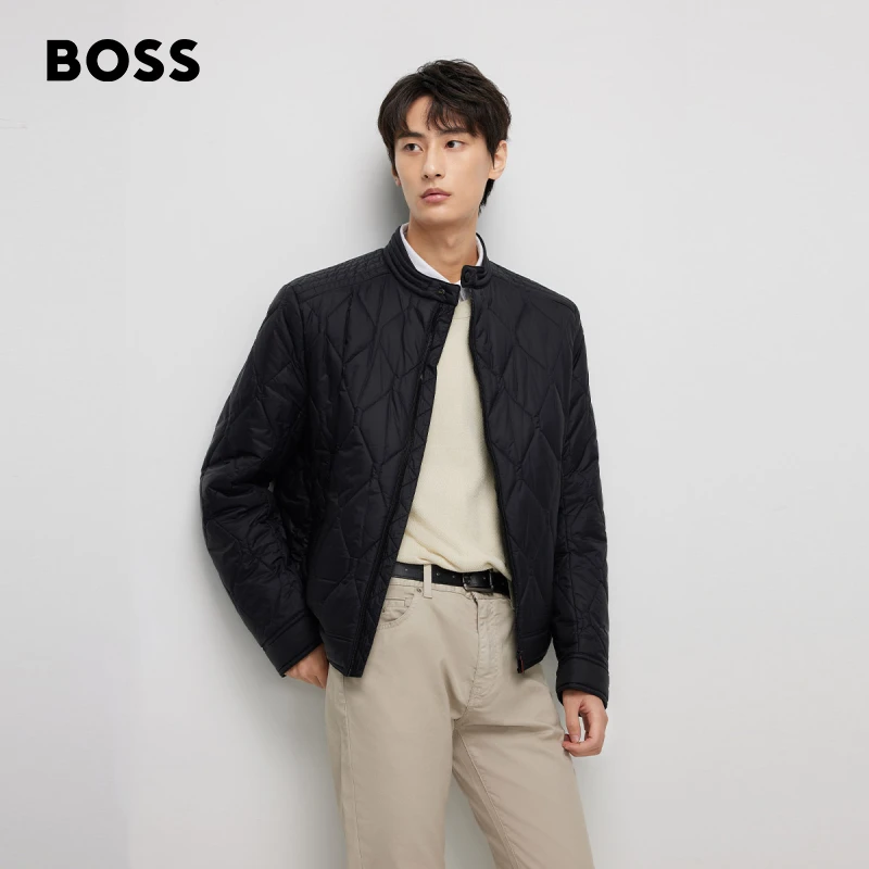 BOSS博斯 男士秋冬新款防泼水轻盈面料绗缝设计机车夹克50511580