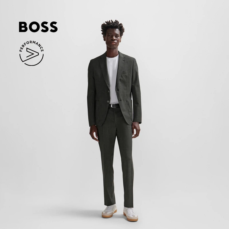 BOSS博斯Performance男士复古鸟眼纹肌理羊毛两件套西装50509538