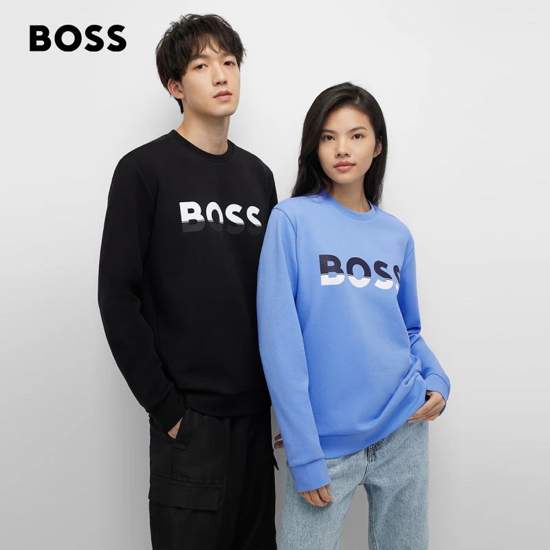 BOSS雨果博斯2022男士秋冬新款拼色徽标棉质混纺运动衫 50477043