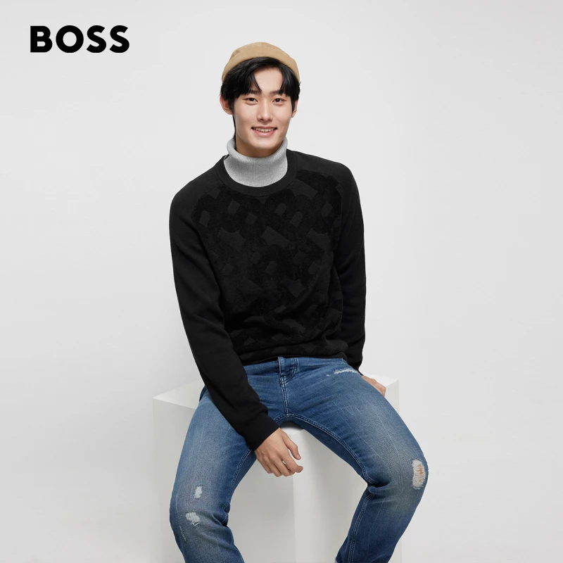 BOSS博斯 2023年男士新款字母提花图案装饰常规休闲毛衣50482270