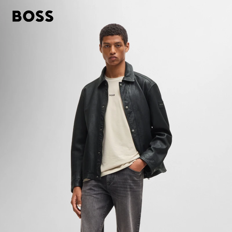 BOSS博斯男士新款皮革常规版型夹克50522241